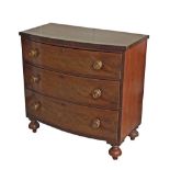 Victorian mahogany bowfront chest of drawers, the plain top over three long drawers, with mother