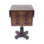 19th century mahogany Pembroke work table, the crossbanded top with drop flap and boxwood banding,