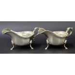 Pair of Georgian style silver sauce boats, Sheffield 1923, maker R F Mosley & Co. 7.5" long, 16.