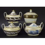 New Hall - four lidded tea boxes in pattern nos. 655, 775, 736 and 499, the tallest 5.5" (4)