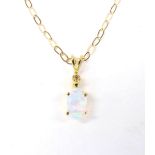 Opal and diamond pendant, with 9ct chain, pendant 12mm