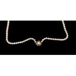 Nice quality string of cultured pearls with a 9ct pearl and diamond clasp, pearls 4mm-9mm, 20" long