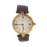 Cartier Vermeil silver-gilt mid-size wristwatch, ref. 590003, no. 050393, cabouchon crown, tan