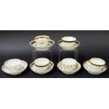 New Hall - six tea bowls with saucers in pattern nos. 402, 166, 254, 144, 251 and U380 (12)