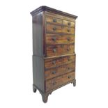 George III mahogany chest on chest, the moulded and inlaid cornice over two short and three