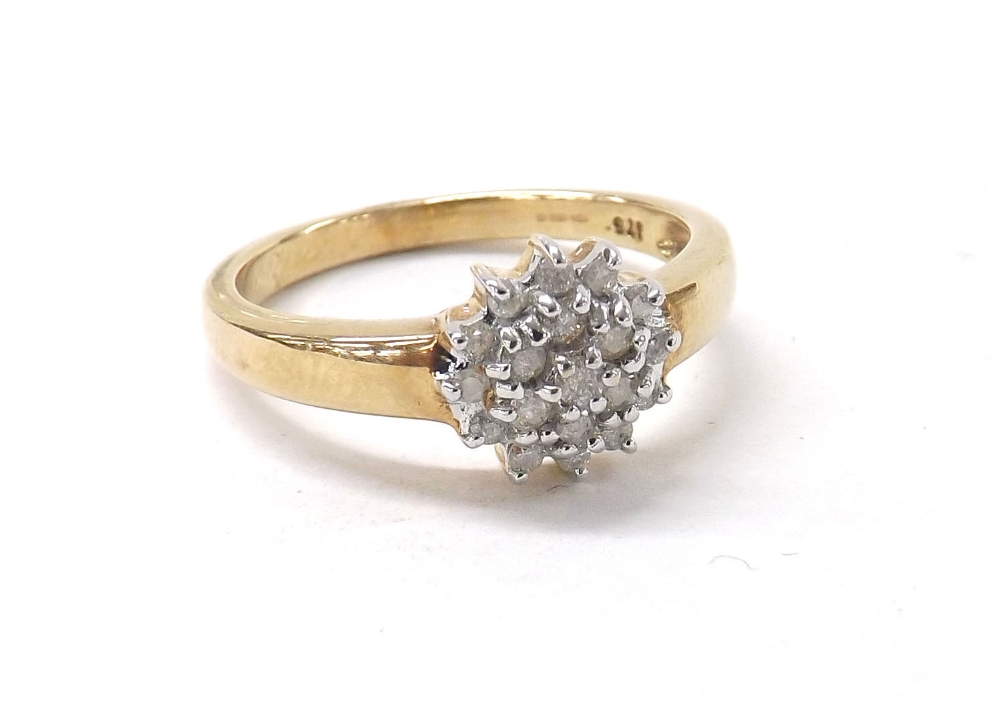 9ct 0.25 diamond cluster ring, 2.6gm, ring size N (ex 2015)