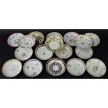 New Hall - small collection of saucers in pattern nos. U43, 22 (ex De Saye Hutton Collection), U346,