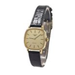Longines square cased gold plated and stainless steel lady's wristwatch, ref. 960 6386, champagne