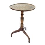 19th century mahogany wine table, the circular moulded top on a turned column and tripod downswept