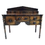 Scottish 19th century mahogany sideboard of small proportions, the pediment shelved back over a