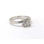 18ct white gold princess-cut four stone diamond ring, 0.50ct approx, 3.4gm, ring size J (ex 2046)