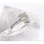 18ct white gold pear shaped diamond solitaire ring, 0.92ct approx, clarity SI2/I1, colour K-L,