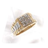 'Rolex' style 9ct bi-colour diamond gentleman's ring, 6.7gm, ring size U/V