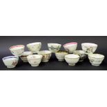 New Hall - thirteen tea bowls in pattern nos. 377, 130, 3, 753 (ex Geoffrey Fisk Collection), 177,