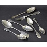 Irish silver fiddle pattern serving spoon, Dublin 1808, maker Samuel Neville, 9" long, 2.2oz approx;
