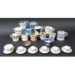 Set of six German miniature porcelain cups and saucers, marked 'SAXE', another miniature cup and