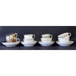 New Hall - four teacups/bowls with coffee cups and saucers in pattern nos. 490, 347, 115 and 441 (