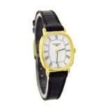 Longines rectangular gold plated and stainless steel lady's wristwatch, case no. 20185338, white