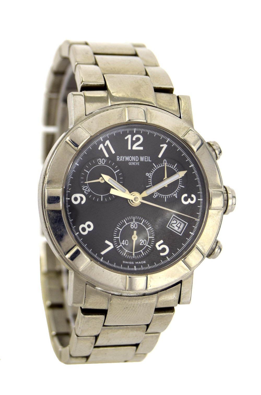Raymond Weil chronograph stainless steel gentleman's bracelet watch, ref. 5030, no. E802573, black