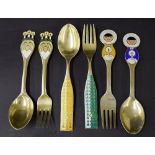 Anton Michelsen, Denmark - three pairs of silver-gilt month spoons for 1959, 1960 and 1969,