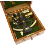 Sextant no. 21246 by Husun (Henry Hughes & Son), of 6" radius reading to 10", in baize lined