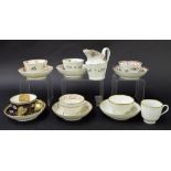 New Hall - six tea bowls/cups with saucers in pattern nos. 565/6, 366, 196, 101, 442 and 138; also a