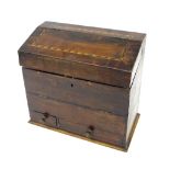 19th century yew stationery box, the hinged sloping cover with inlaid banding over a drop flap,