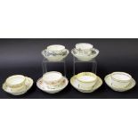 New Hall - six tea bowls with saucers in pattern nos. 280, U381, 467, 136, U23 and 338 (12)