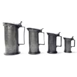 Matched set of four late 19th century French graduated straight-sided pewter lidded measures