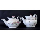 New Hall - two 'Prow' shape teapots in pattern nos. 660 and 594, the tallest 6.5" (2)