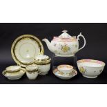 New Hall - part tea set comprising teapot, tea bowl, saucer and slop bowl in pattern no. 947; also a