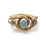 Impressive 18ct yellow gold open work turquoise and diamond bangle, signed Piccini, with a central