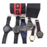 Selection of gentlemen's wristwatches to include Police (box), Fossil, Emporio Armani (box) and