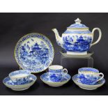 New Hall - part tea set comprising teapot, tea bowl on saucer, coffee cup on saucer and sandwich