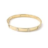 Cartier style 'Love' bi-colour hinged bangle, 24.4gm, 70mm wide (133848-2-A)