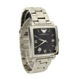 Emporio Armani square cased stainless steel gentleman's bracelet watch, ref. AR-5300, black dial