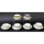 New Hall - six tea bowls with saucers in pattern nos. 420 (ex Hutton Collection), 461, 784, 133, U70