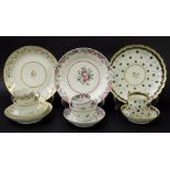 New Hall - three tea bowls with coffee cups, saucers and sandwich plates in pattern nos. 354, 110