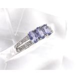 14ct white gold tanzanite and diamond ring, ring size R/S