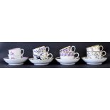 New Hall - four teacups/bowls and coffee cups with saucers in pattern nos. 140, U209, 471 and 472 (