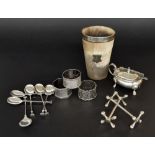 Selection of assorted silver to include a Victorian silver applied horn beaker, 5" high; three