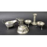 Assorted silver to include a sauce boat, circular Victorian lidded mustard (no liner), single