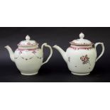 New Hall - two 'Ogee' shape teapots in pattern nos. U61 and 78, the tallest 6.75" (2)