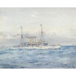 Frank Watson Wood (1862-1953) - 'H.M.S Gibraltar' a first class protected cruiser built in 1894,