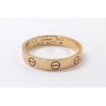 Cartier 18ct 'Love' ring, signed and numbered ZD9820, 4mm, 3.4gm, ring size O (132759-1-A)