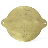 Victorian brass scale plate, dated 1850 with numerous verification stamps, 15.25" x 12"