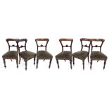 Set of six Victorian balloon back mahogany dining chairs, with central carved horizontal splats over