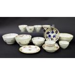 New Hall - four tea bowls with matching slop bowls/sugar basins in pattern nos. 596, 139, 367 and