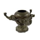 Oriental bronze censer with elephant head and bat winged semi-clothed maidens, 6.5" high
