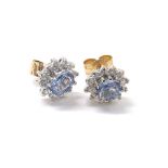 Pair of sapphire and diamond cluster stud earrings, 9ct, 9mm x 7mm (2)